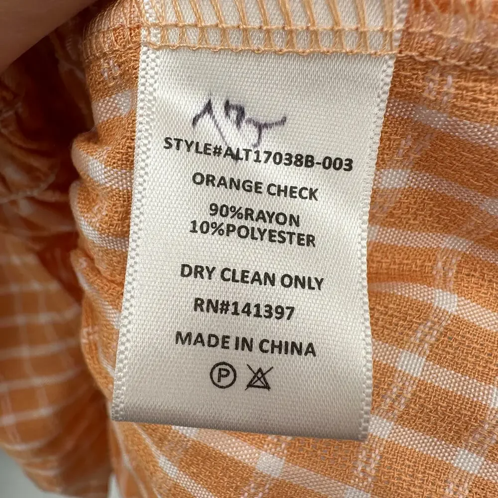 ASTR THE LABEL NWT Orange Plaid  Check Puff Sleeve Smocked Blouse // M